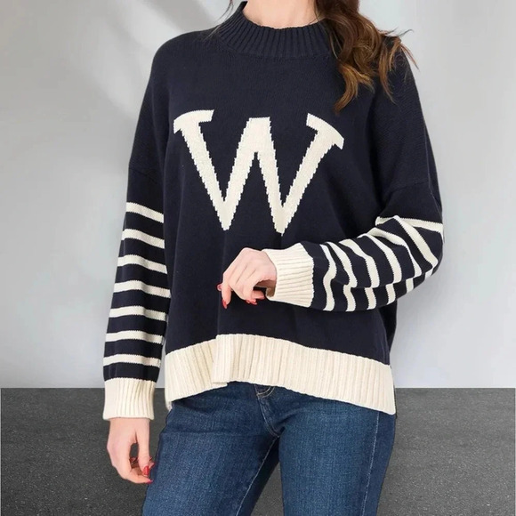 NEW WEEKEND MAX MARA Moresca Crewneck Sweater Navy White Striped Size S - Picture 4 of 16